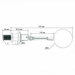 Поплавковый клапан G1 пластик шар, L= 315 мм