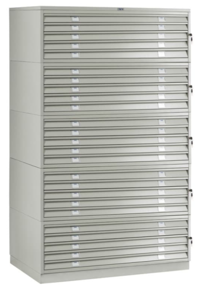 Шкаф металлический картотечный (картотека) для чертежей ПРАКТИК A0-25, А0, 25 ящиков, 2050x1359x927 мм