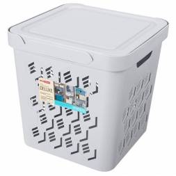 Ящик с крышкой универсальный Deluxe, 286x286x286 мм, 18л, светло-серый