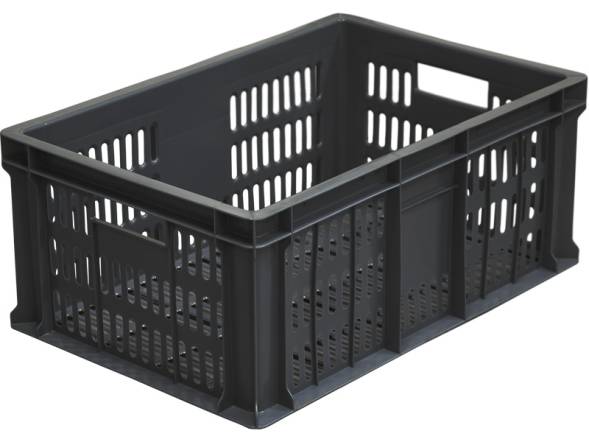 Ящик пластиковый перфорированный, 600x400x250 мм, 46 л, черный [201]