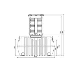 Автономная канализация Rostok Ground 4 с горловиной 1000 мм и самотечным отведением, 1800л, черный